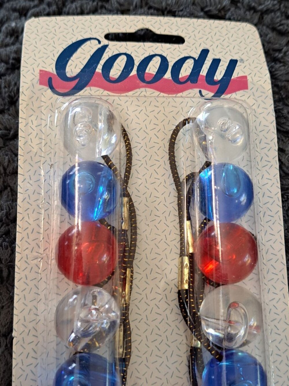 New Vintage Goody Twin Bead Ponytailers 1990s  Clear Blue Red Elastic Bands - Picture 3 of 6